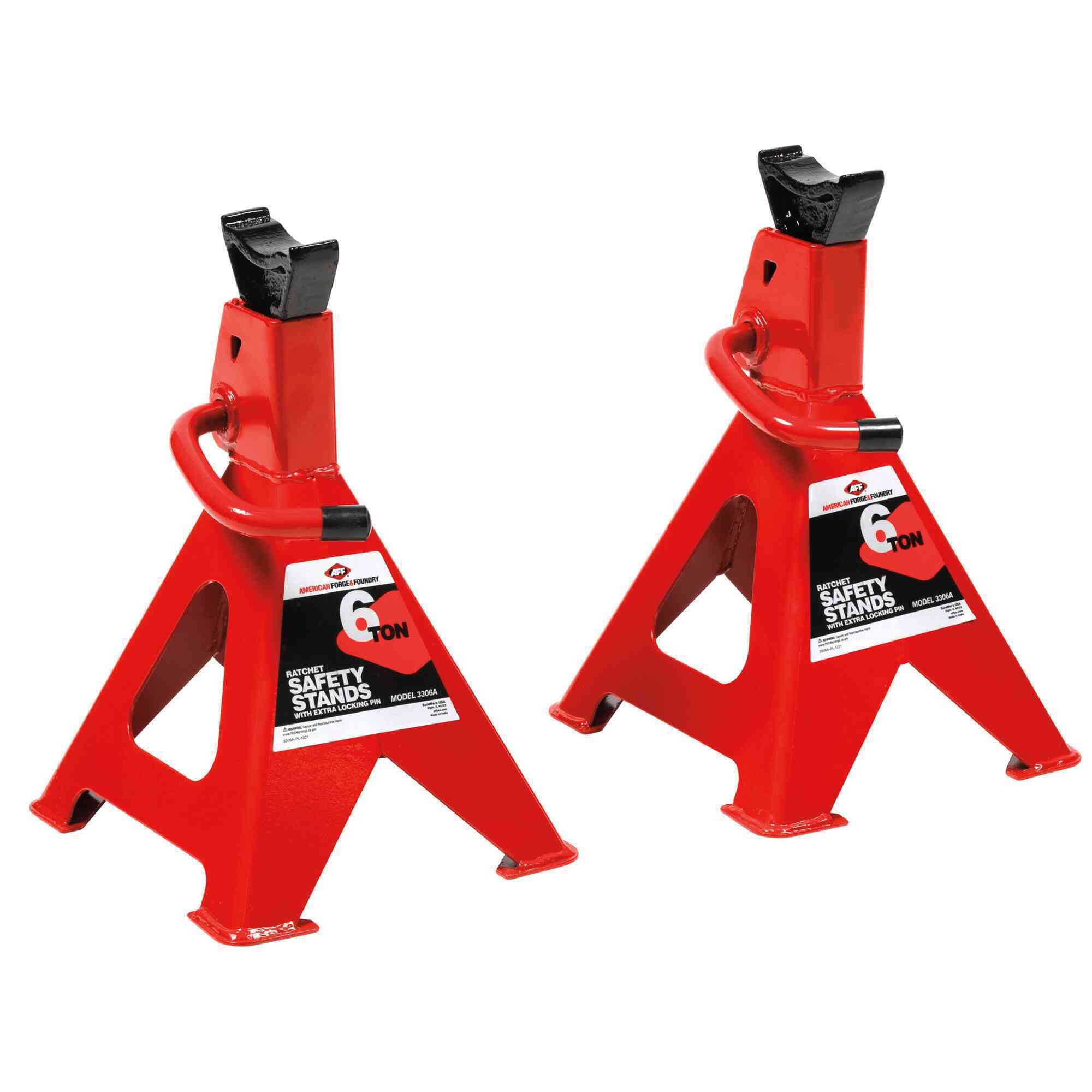 American Forge & Foundry Jack Stands — 6-Ton Capacity, Ratcheting, Double Locking, Heavy Gauge Steel, Pair, Model# 3306A